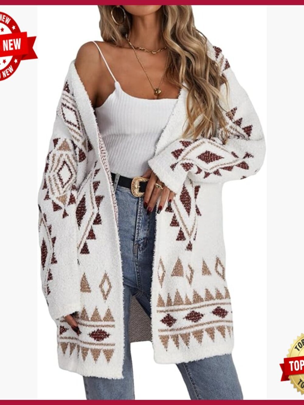 Open Front Long Sleeve Chunky Knit Boho Cardigan Sweater Coat - Picture 1 of 6